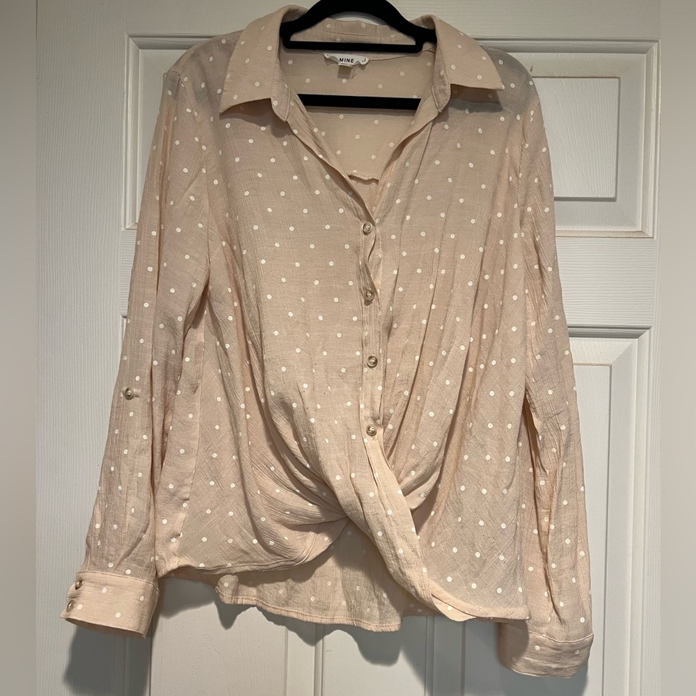 Mine Beige Polka Dot Twist Blouse
